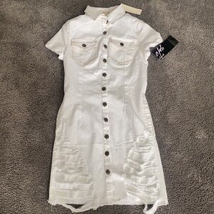 White denim distressed dress size small button up